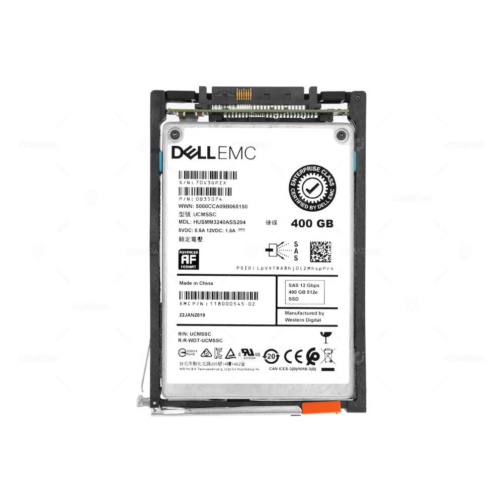 005052255 EMC 400GB 6/12G SAS FLASH 2.5 SFF SSD FOR UNITY 300 118000545-02, HUSMM3240ASS204, 0B35074